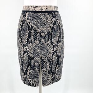 Elie Tahari Womens Black Jacquard Snakeskin Woven Pencil Skirt Slit Detail
